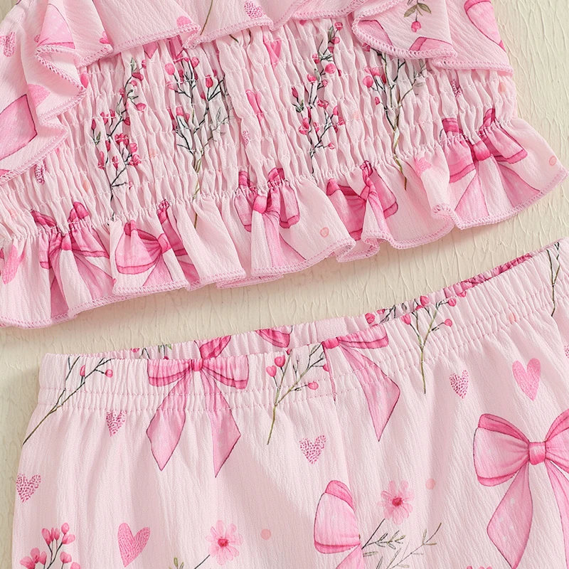 Conjunto de 2 piezas de ropa de verano para niña pequeña con estampado de girasol/cereza y tirantes finos con volantes y parte inferior acampanada - imagen 4