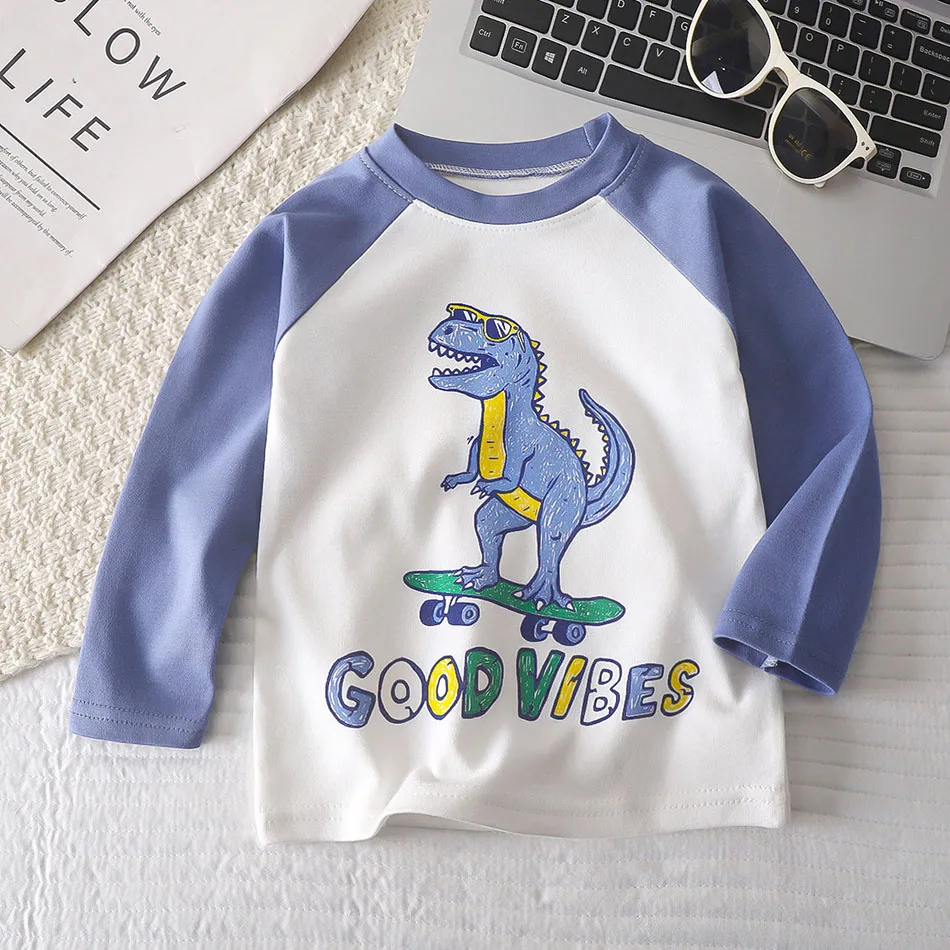 Sudadera para niños de manga larga con dibujos de dinosaurios, camisetas, ropa para niños y niñas para primavera y otoño, tiempo de juego y días escolares - imagen 2