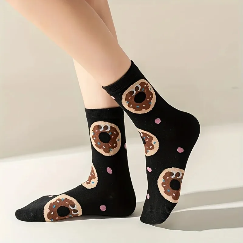 Calcetines para niños con lindos patrones de hamburguesas y patatas fritas de dibujos animados para niños y niñas, calcetines a media pantorrilla juveniles Trendyy y versátiles - imagen 3