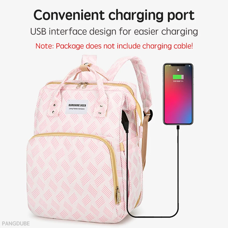 PANGDUBE-Bolsa de pañales para bebé con ganchos para cochecito, almohadilla portátil para cambiar pañales, mochila para mamá, 30x20x40cm - imagen 4