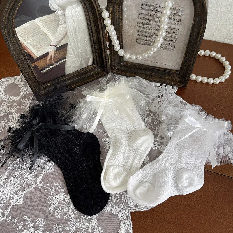 Calcetín de pantorrilla japonés Retro Sakura bordado para niños niña dulce encaje moda princesa Jacquard calcetín verano fino transpirable calcetín - imagen 2