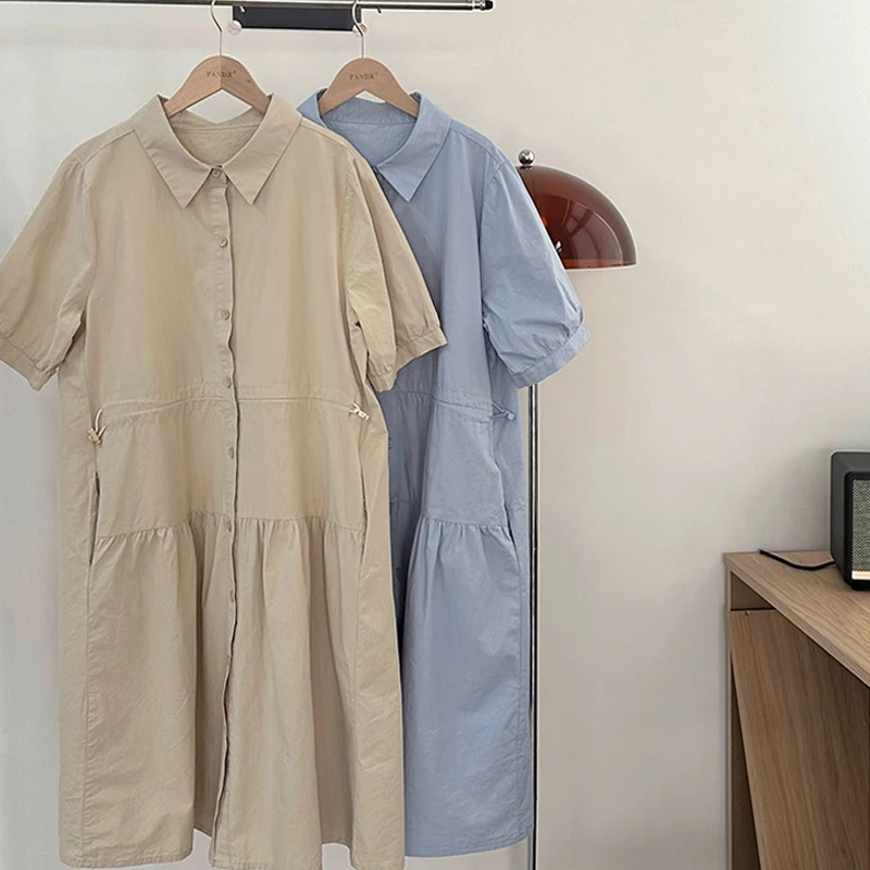 Vestido de maternidad de manga corta, camiseta holgada con cordón en la cintura, vestido de embarazo con bolsillo, ropa de verano 2024 - imagen 5