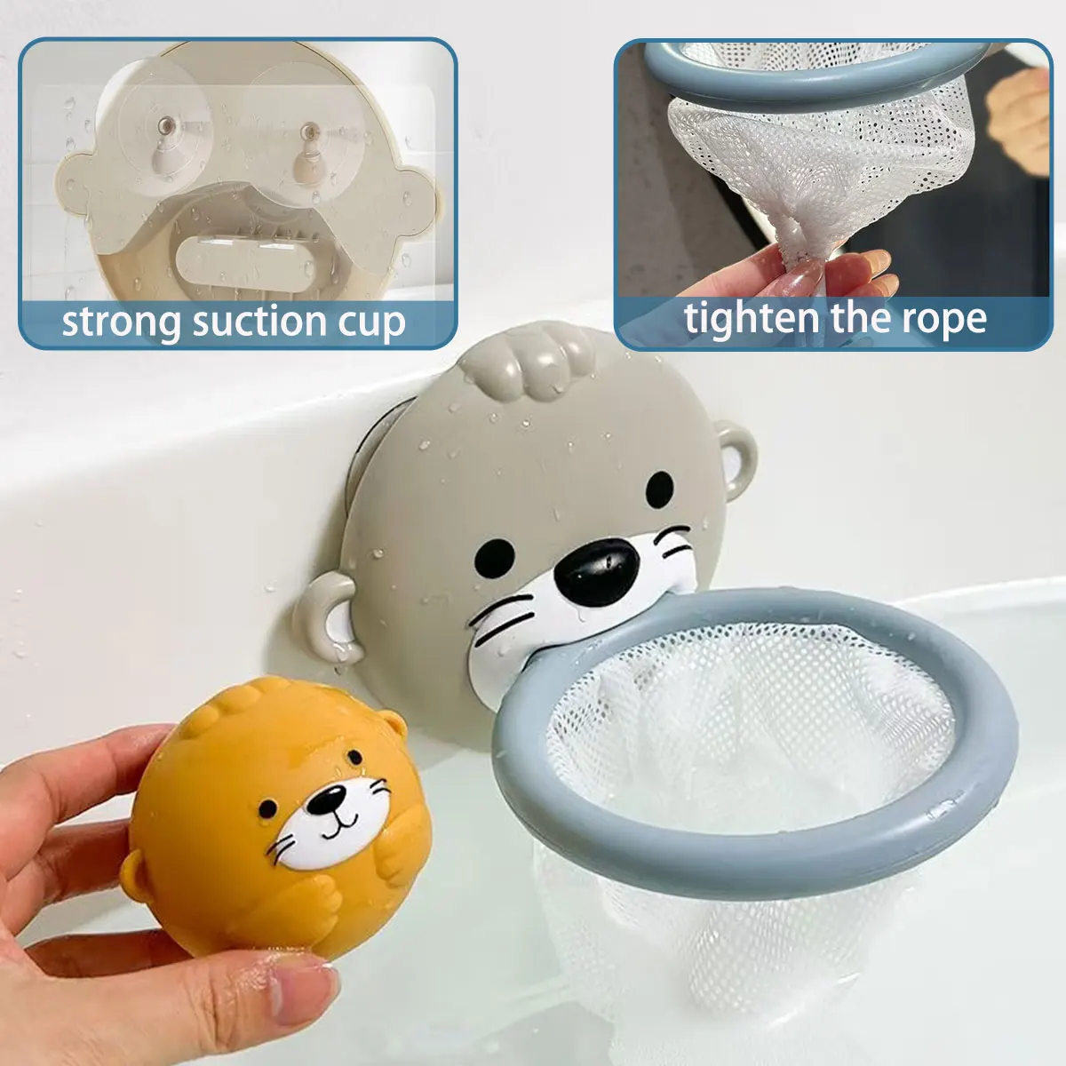 Set de bañera infantil con nutria flotante, sello y aros de juego acuático - imagen 4