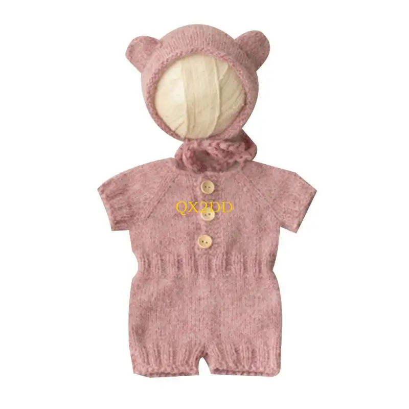 QX2D Conjunto disfraz oso recién nacido, ropa bebé, traje recién nacido para fotos para niños y niñas - imagen 4