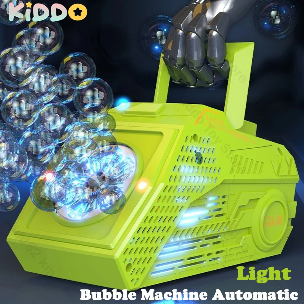 Máquina de burbujas automática para niños, soplador de burbujas de jabón eléctrico portátil con juguetes ligeros, altavoz, juegos al aire libre, cumpleaños, boda