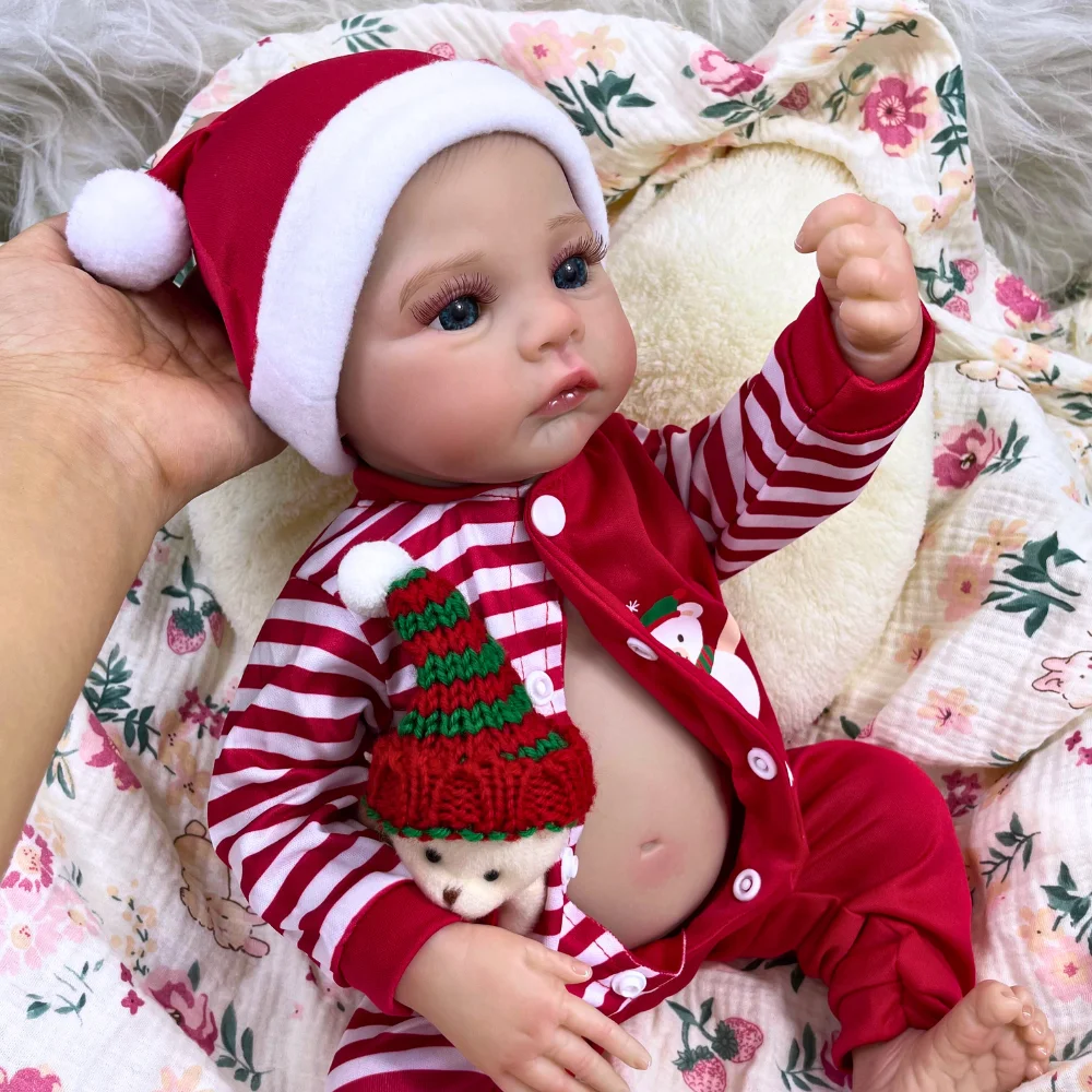 MRB-Muñeca Reborn realista de 18 pulgadas, imagen Real de pradera, cuerpo completo de vinilo, piel 3D lavable, venas visibles, muñeca de Navidad