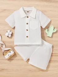 Conjunto deportivo de 2 piezas para bebé, camiseta informal transpirable de Color sólido, pantalones cortos de algodón a la moda