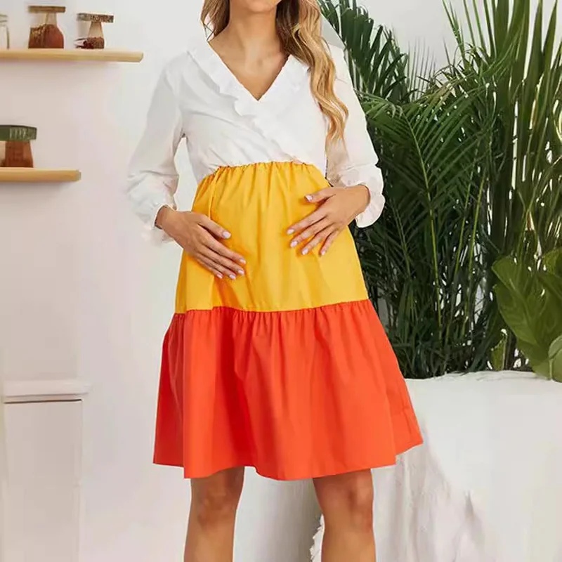 Vestido premamá cuello V manga larga: comodidad para embarazadas - imagen 2