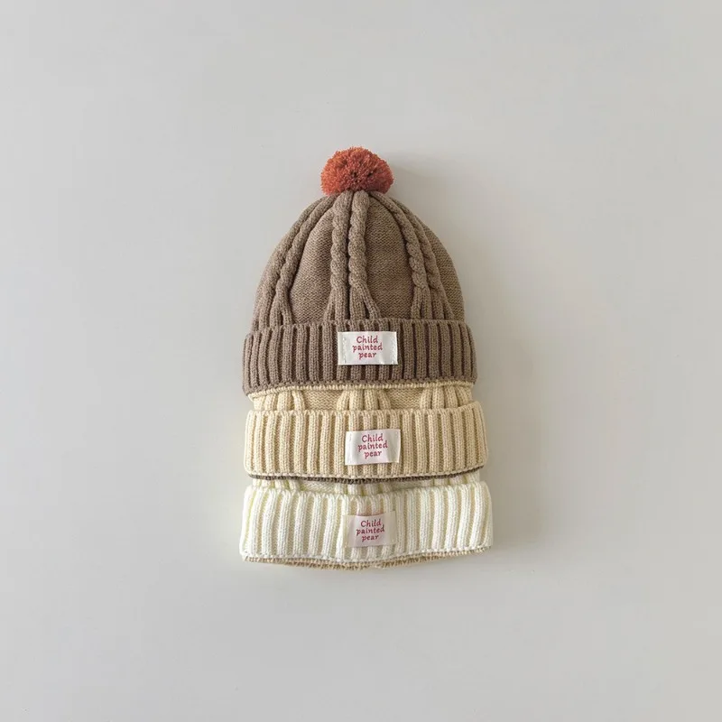 Gorro de invierno para bebé de moda coreana, gorro tejido con Cable de bloque de Color, gorro acrílico térmico cálido para niño y niña, gorro para niño - imagen 2