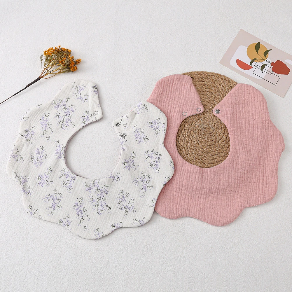 2 unids/set de Baberos y Cable de muselina de algodón para bebé, diademas con lazos grandes elásticos suaves y sólidos, estampado de flores, corazón, toalla para Saliva, tocados - imagen 5