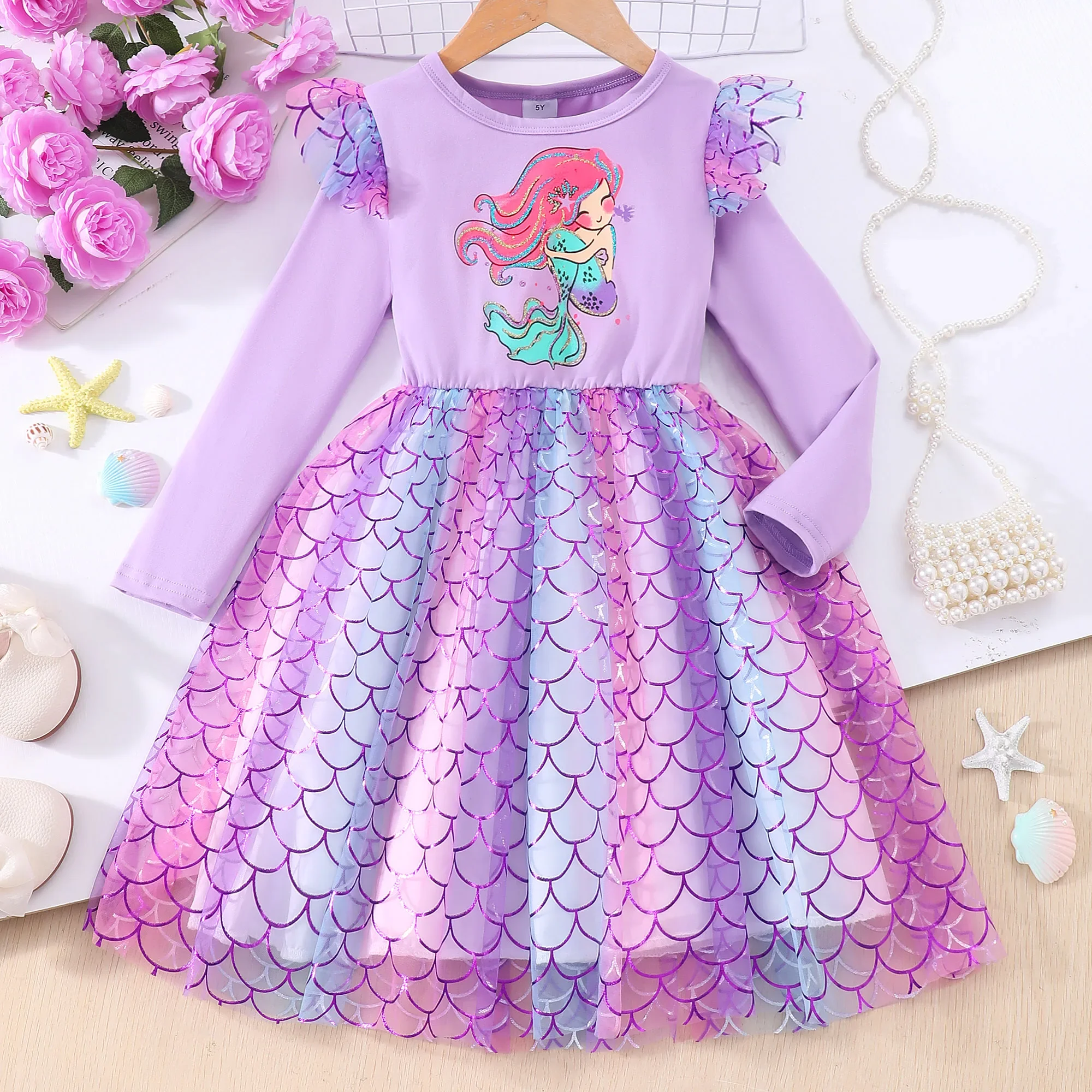 Vestido sirena estampado manga larga para niña - imagen 2