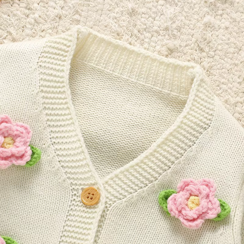 Cárdigan floral de punto para niña manga larga con botones - imagen 3