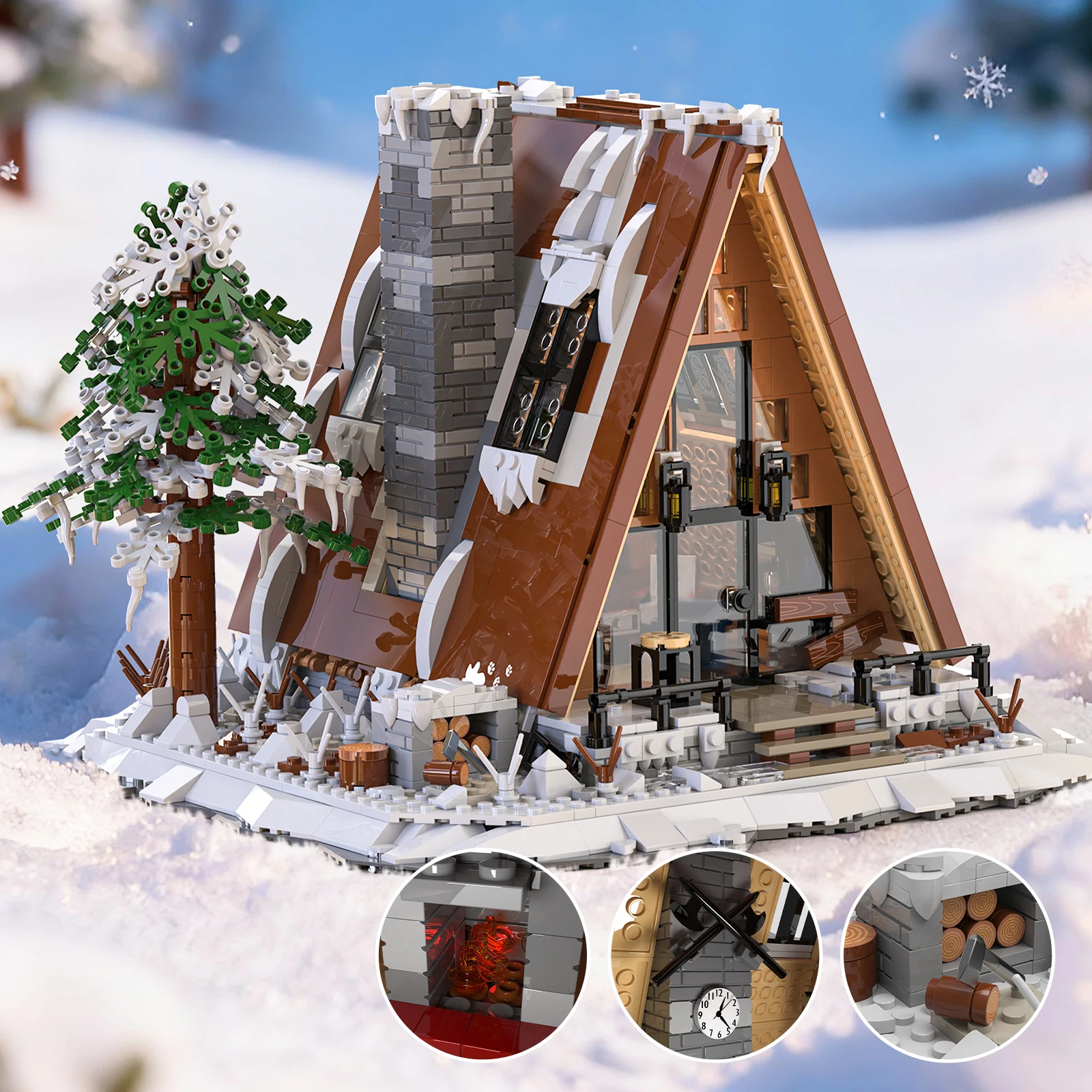 Cabaña de nieve navideña con árbol – Bloques construcción - imagen 3