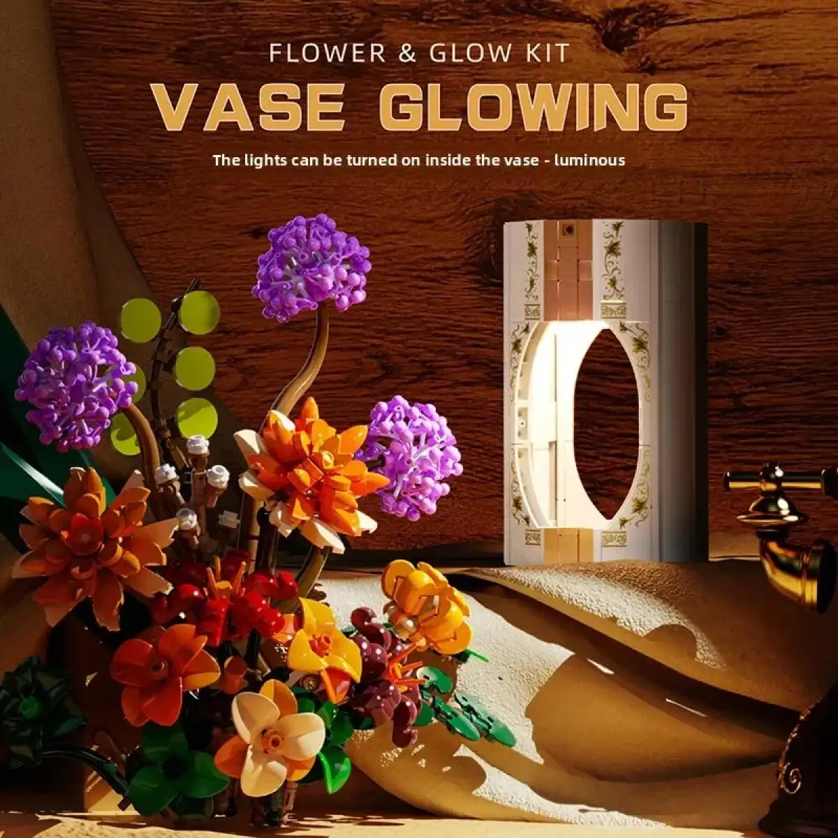 Ramo de Margarita, diente de león, bloques de construcción de flores con ramo ligero, modelo de ladrillo, decoración de escritorio, regalos de San Valentín DIY para niños - imagen 5