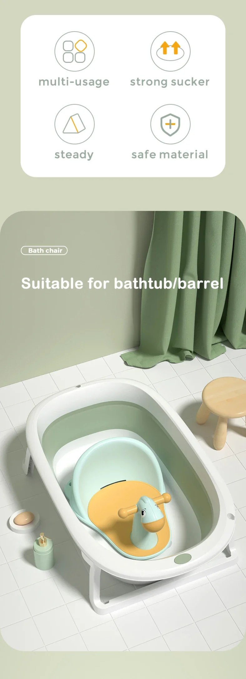 Superficie acolchada del asiento de baño para bebé