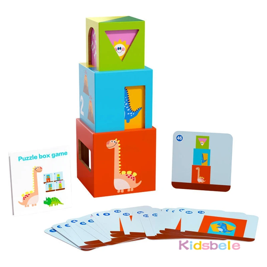 Rompecabezas de juguete para niños pequeños, caja de madera de 5 uds para construir y apilar, juguete de reconocimiento de números de colores Montessori con 24 tarjetas, juguete lógico - imagen 2