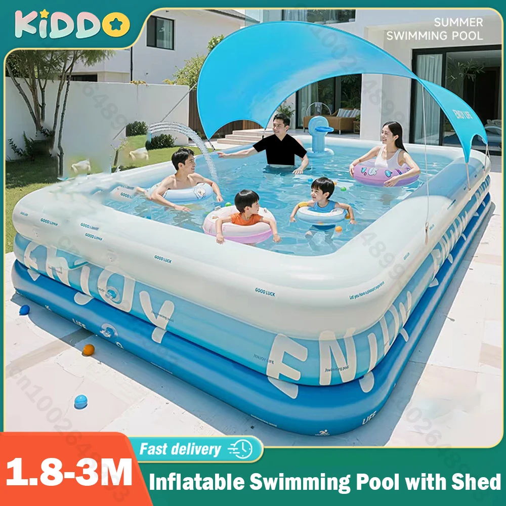 Piscina inflable de 1,8-3M con cobertizo, piscinas familiares grandes de PVC, piscina rectangular para niños, Fiesta al aire libre, bañera para niños