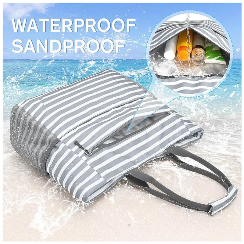 Nueva bonita bolsa de playa de gran tamaño, impermeable y a prueba de arena, plegable, de gran capacidad, portátil, bolsa de almacenamiento de mano - imagen 2