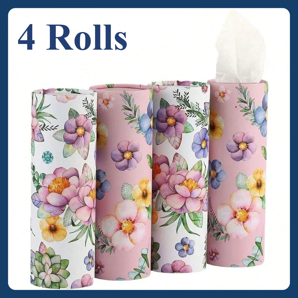 4 rollos de servilletas de tejido cilíndricas con estampado de flores, tubo de pañuelos de papel, tubo de tejido de viaje adecuado para coches y hogares