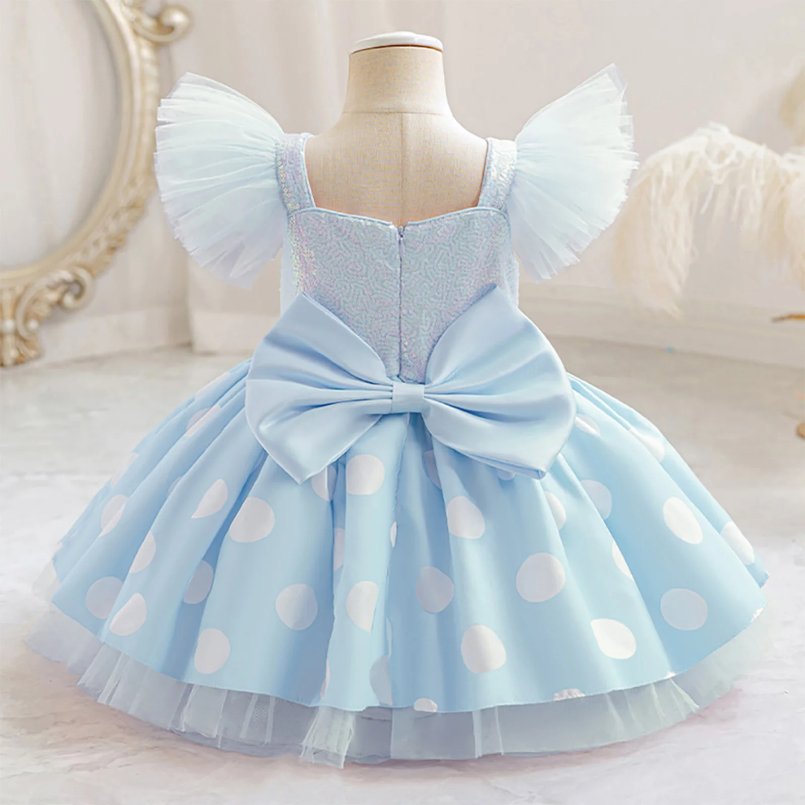 Vestido de tul tutú con lentejuelas lunares para niña fiesta boda - imagen 4
