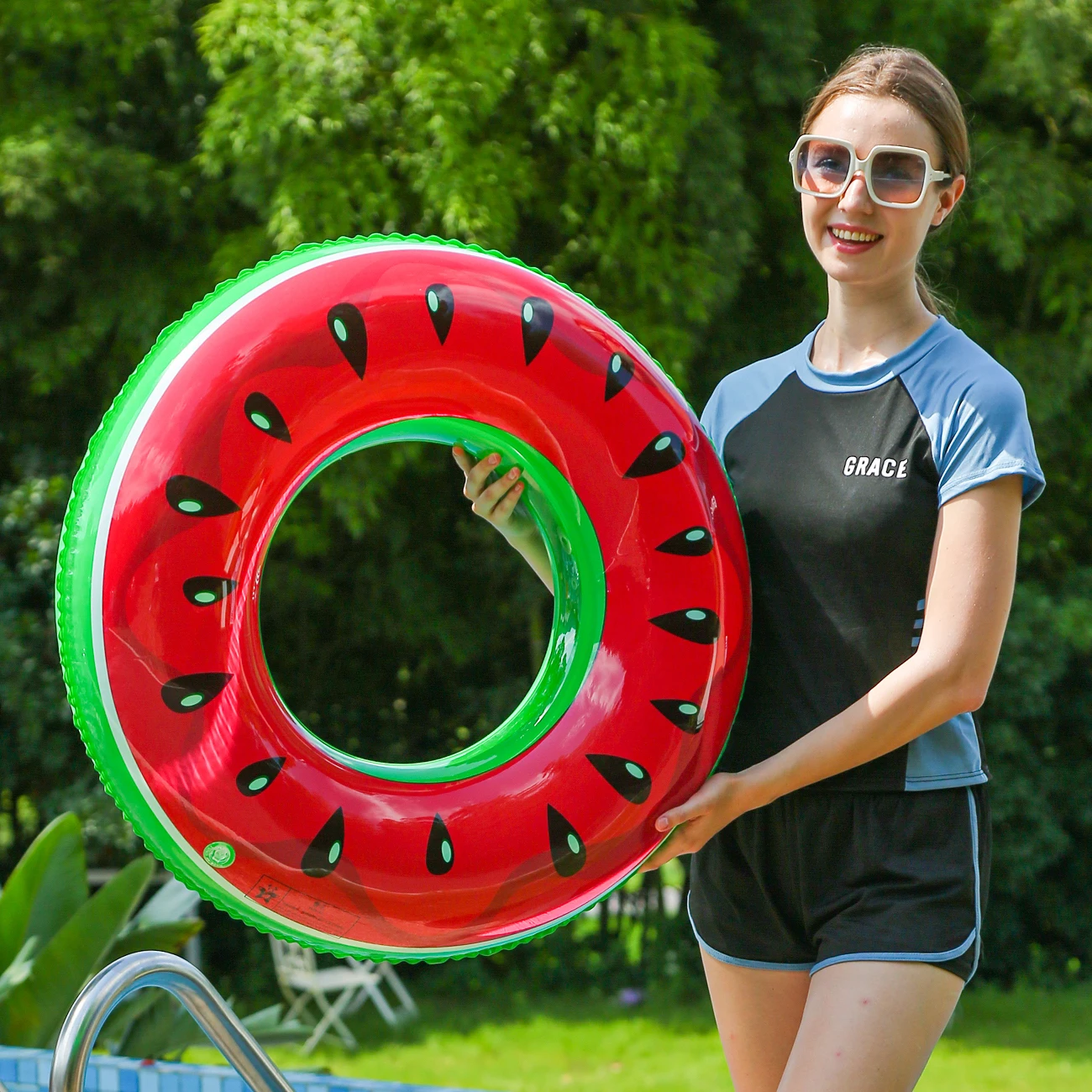 Flotador tubo hinchable de sandía para adultos, verano fiesta playa - imagen 2