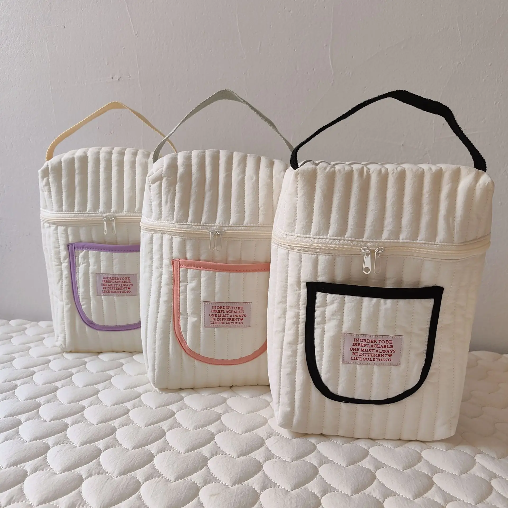 Bolsa de pañales de bebé acolchada de algodón, bolsa de mamá portátil, cochecito, bolsa colgante para pañales, organizador para bebé