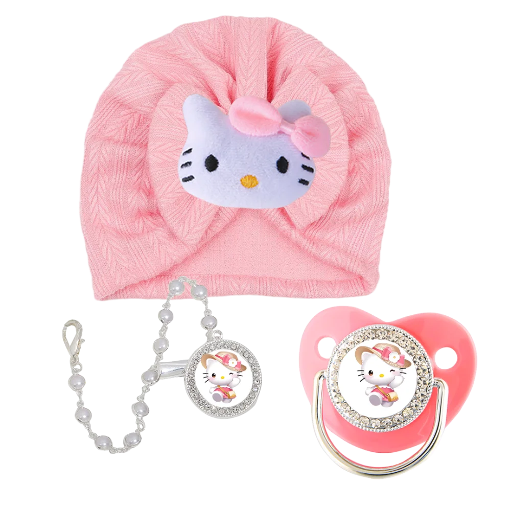 Gorro de bebé de felpa de dibujos animados de lujo y chupete de bebé, clip de cadena para alimentación de recién nacido, tetina de bebé ortodóntica, juego de masticación para bebé - imagen 3