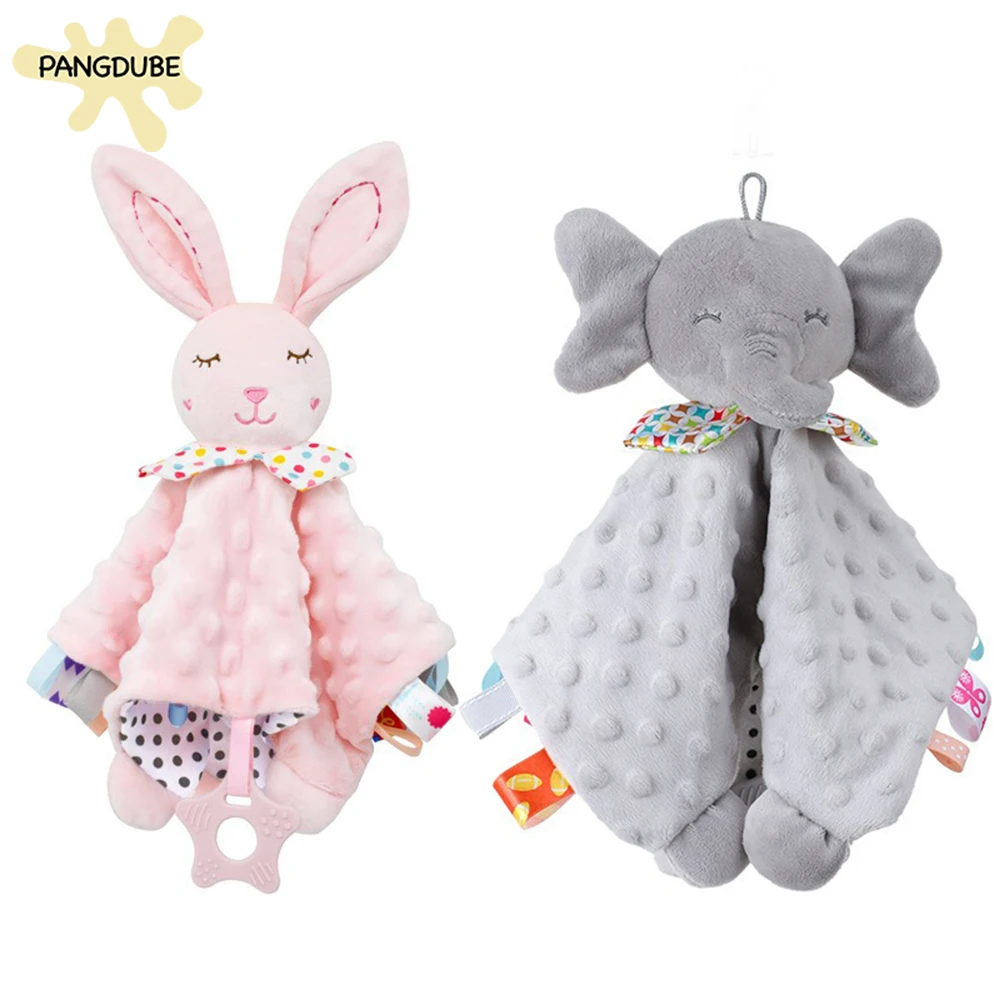 PANGDUBE Manta de seguridad para bebé, juguete de peluche de elefante con sonajero, mordedor para recién nacido, chupete, edredón, juego de regalo