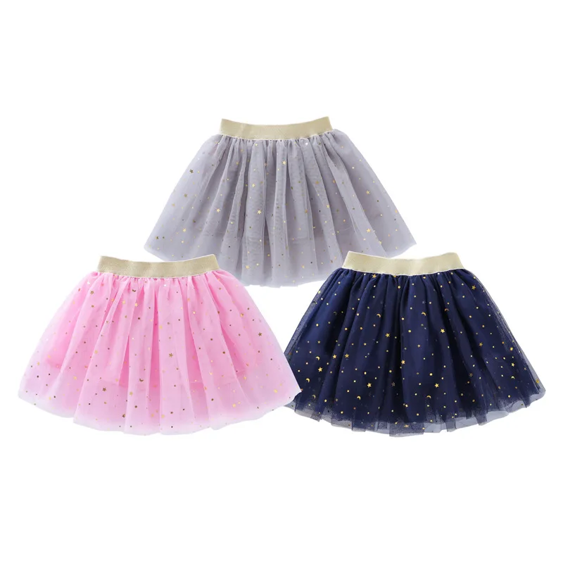 Faldas infantiles para niñas, minifaldas tutú de encaje de algodón de verano para bebés, falda de fiesta de cumpleaños con lentejuelas y estrellas brillantes para baile - imagen 2