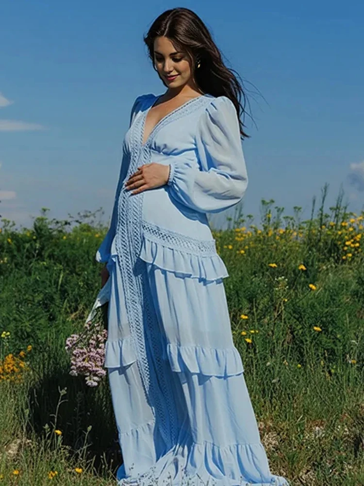 Vestido premamá bohemio con encaje para sesión de fotos embarazo - imagen 5