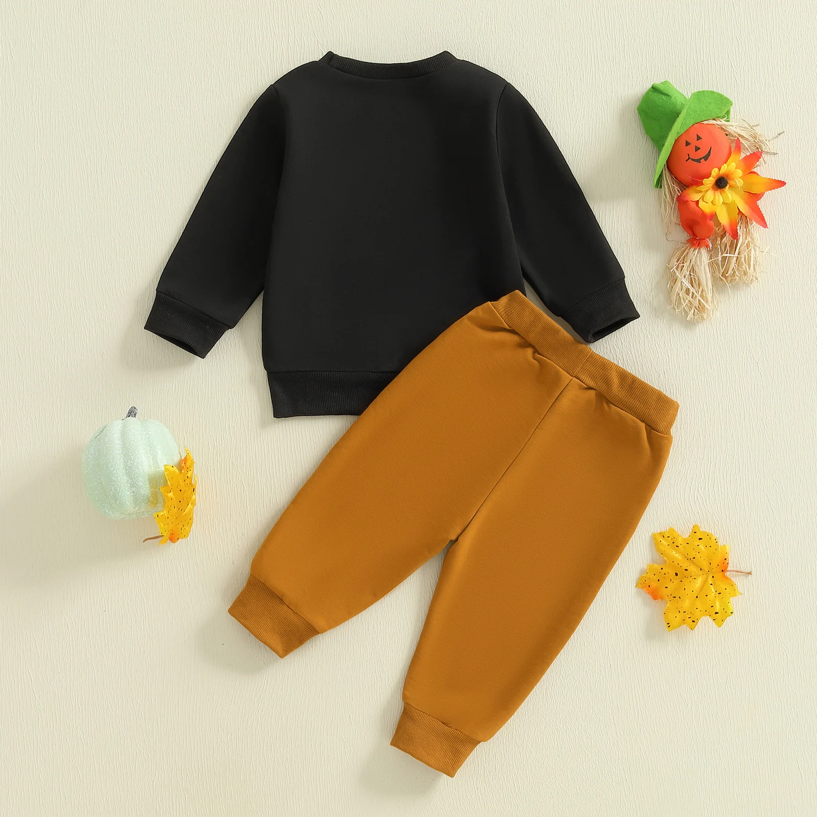 VISgogo Ropa de Halloween para niño pequeño, jersey de manga larga con bordado de calabaza/fantasma, pantalones largos con cintura elástica, traje de otoño de 2 piezas - imagen 3