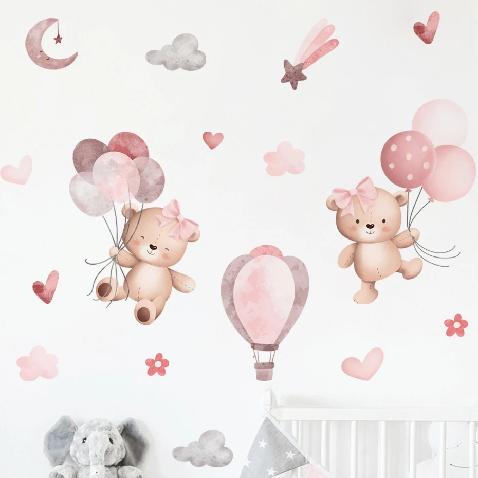 Pegatinas de pared con osos y globos – Decoración rosa infantil - imagen 3