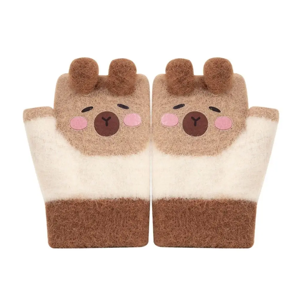 Lindo capibara de 0 a 3 años, guantes con tapa de invierno, guantes gruesos de medio dedo a prueba de frío, manopla de punto cálida elástica para escuela - imagen 4