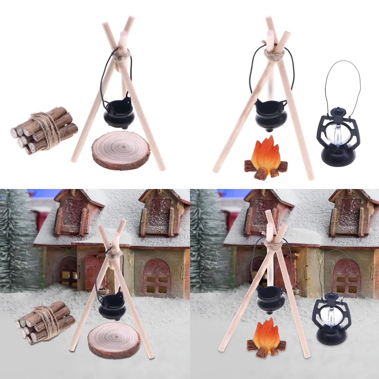 1/12 Dollhouse Camp Set Miniature Scene Model Scene Decor DIY Woodpile Dollhouse Decoration Accessories for Sand Table