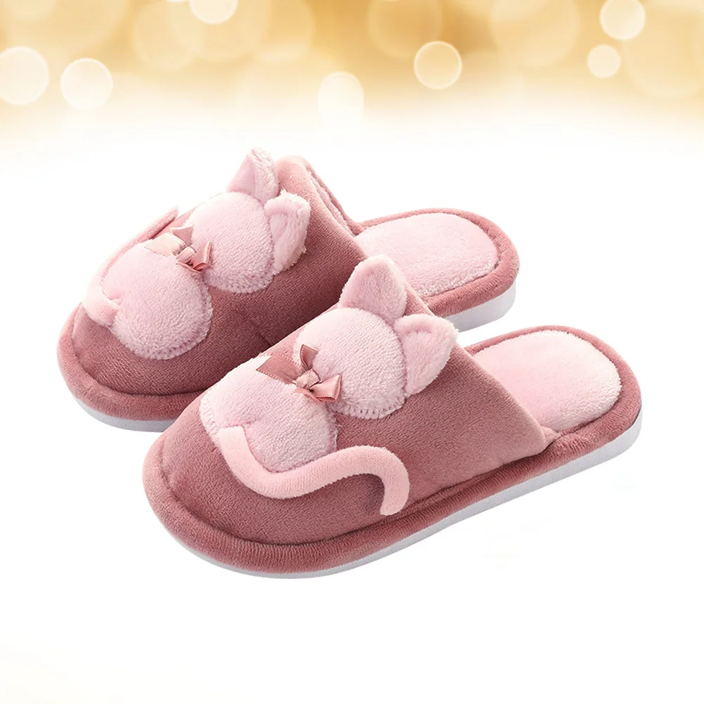 Zapatillas con forma de gato para niños, zapatos cálidos de algodón para el hogar, antideslizantes, 21cm de longitud interior, talla 21 sandía - imagen 3