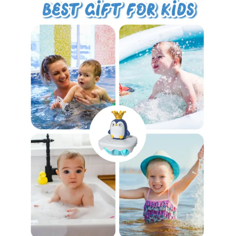 Juego de agua giratorio para baño de niños, juguete interactivo de dibujos animados, pingüino Iceberg eléctrico, Verano - imagen 5