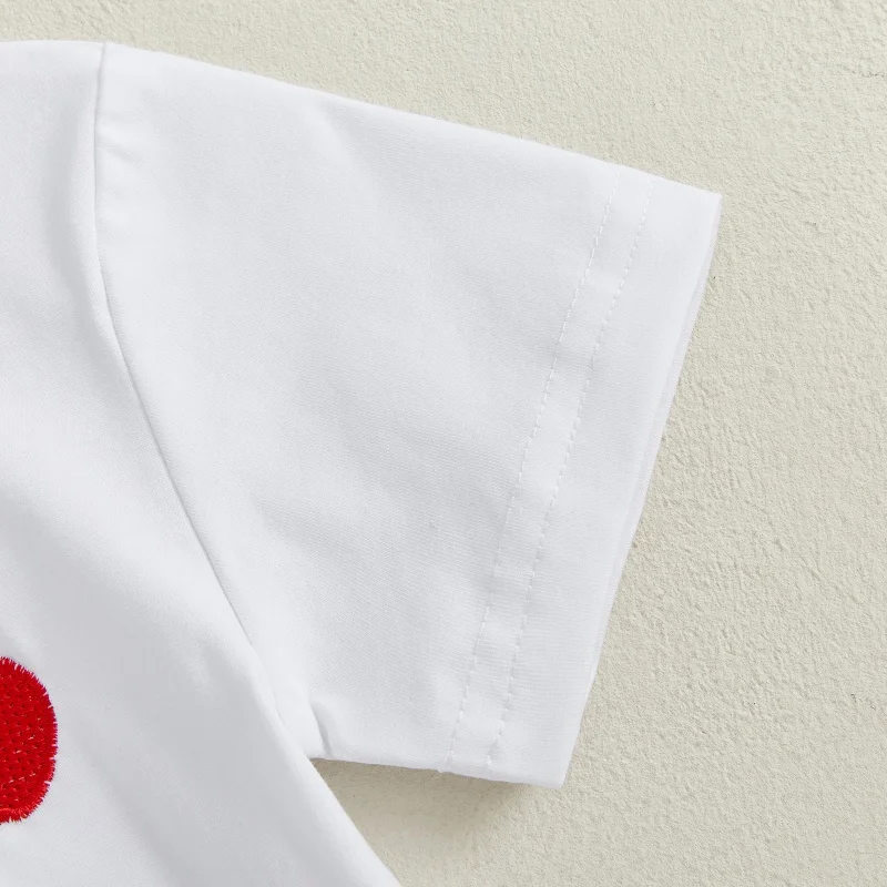 Suefunskry, traje de verano para bebé, bordado de manzana, camisa de manga corta con cuello de solapa, pantalones cortos de cintura elástica a cuadros, conjunto de 2 uds. - imagen 4