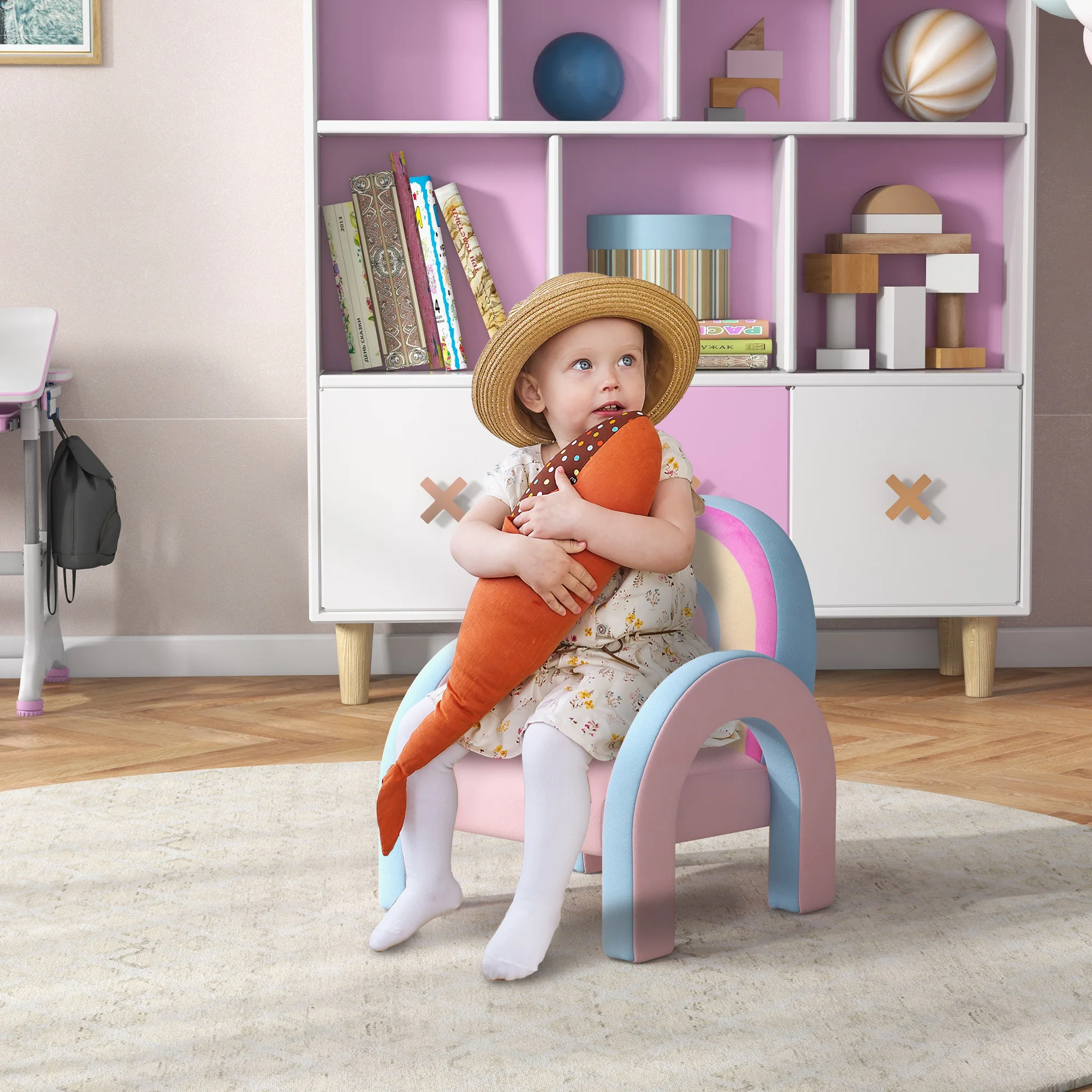 ZONEKIZ Sillón para Niños Pequeños en Forma de Arco Iris Mini Sofá Cómodo Sillón Infantil para Niños de 1,5-5 Años para Dormitorio Salón Carga 45 kg 43x41x51 cm Rosa - imagen 2