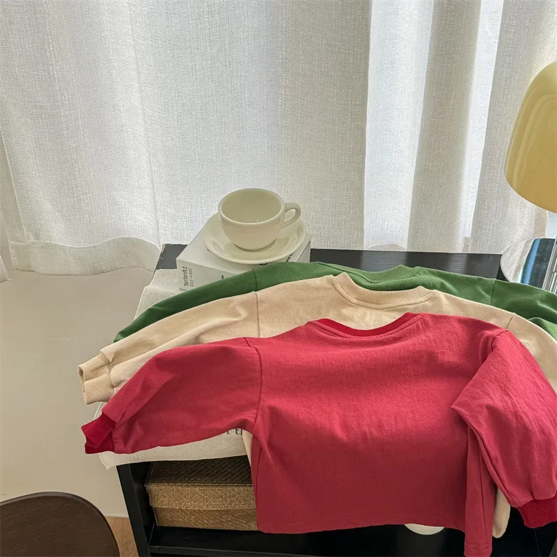 MILANCEL nueva camiseta de primavera para niños, camisetas interiores holgadas con letras de perro de dibujos animados para niñas, Sudadera con capucha de estilo fino para niños - imagen 5