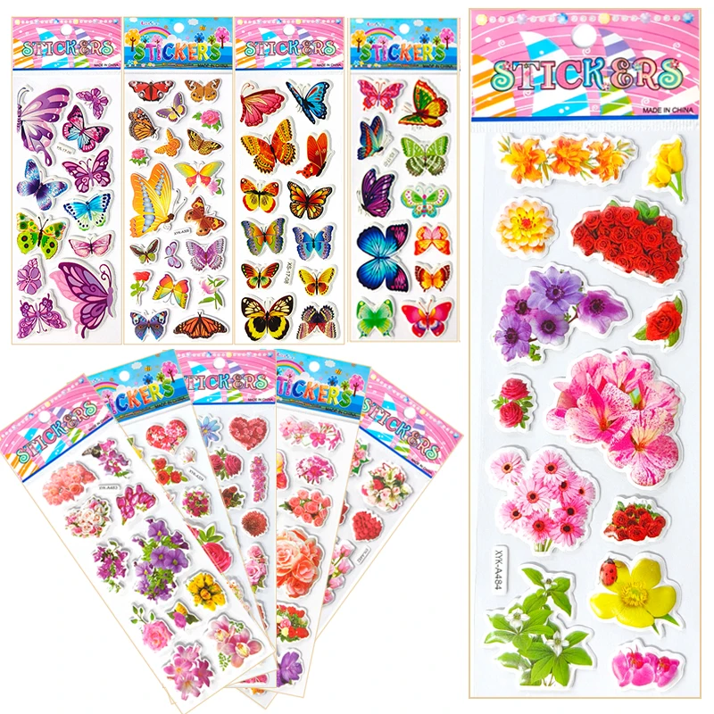 Pegatinas 3D hinchadas de mariposas y flores para niños - imagen 2