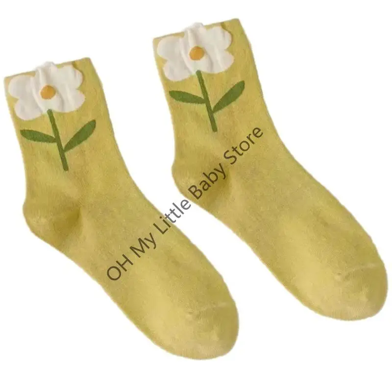 M76C Preppy Styles Middle Tube Socks For Women and Girls Vintage Flower Pattern Knitwear Breathable Hosiery for Pants Skirt - imagen 3