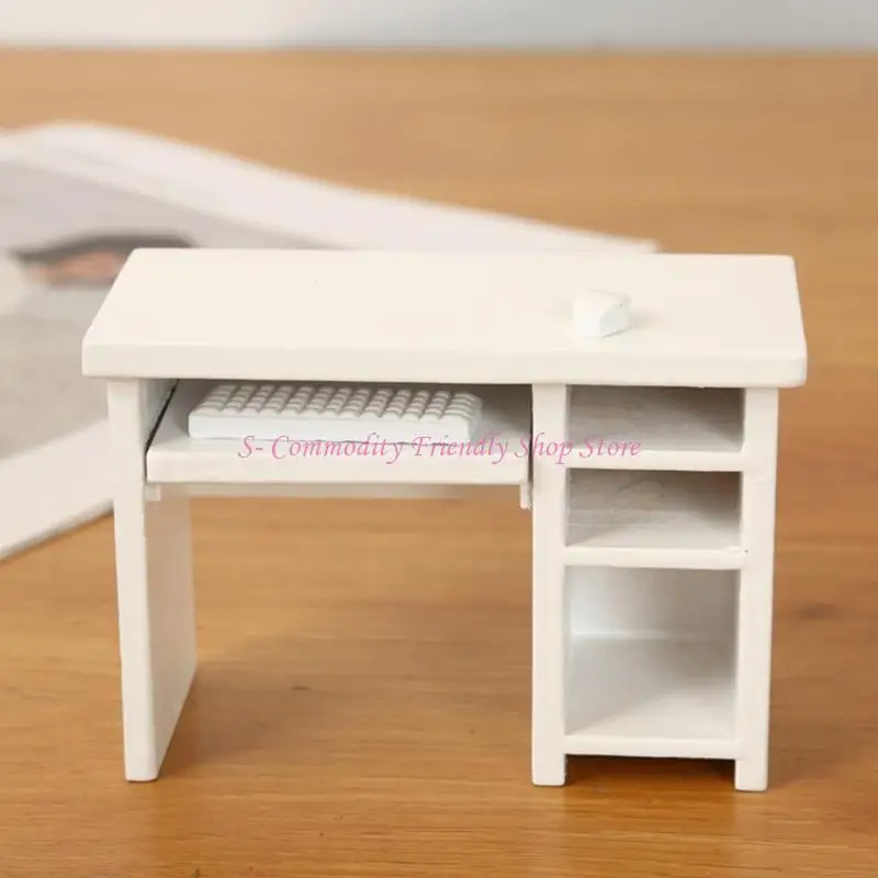 85AE 1/12 Casas muñecas Desk y silla escritorio oficina con diseño intercambiable para pantallas miniatura creativas - imagen 3