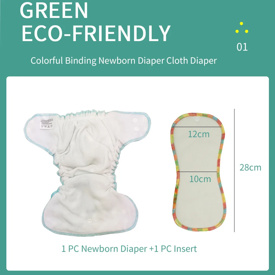 EezKoala pañal de tela para recién nacido, pañales de algodón orgánico con encuadernación colorida para bebé, pequeño pañal de tela AIO impermeable PUL apto para bebé de 3-6KG - imagen 3