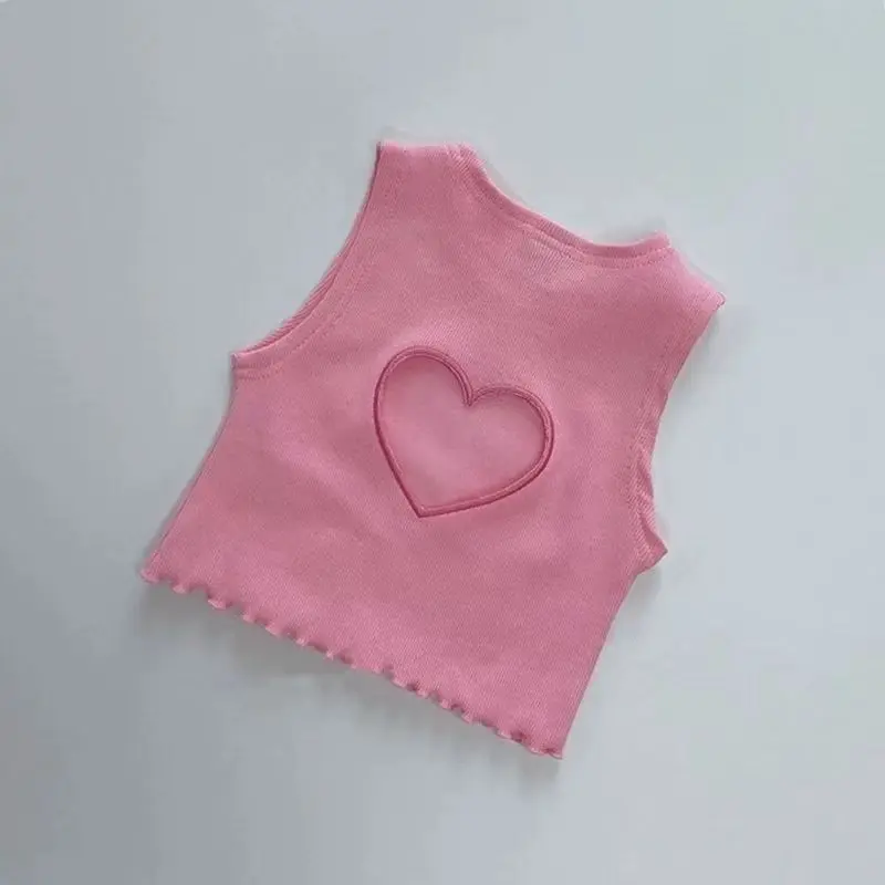 MILANCEL, nueva camiseta de verano para niños, camisetas coreanas de algodón con estilo para niñas, camisetas cortas caladas en forma de corazón para niños - imagen 3
