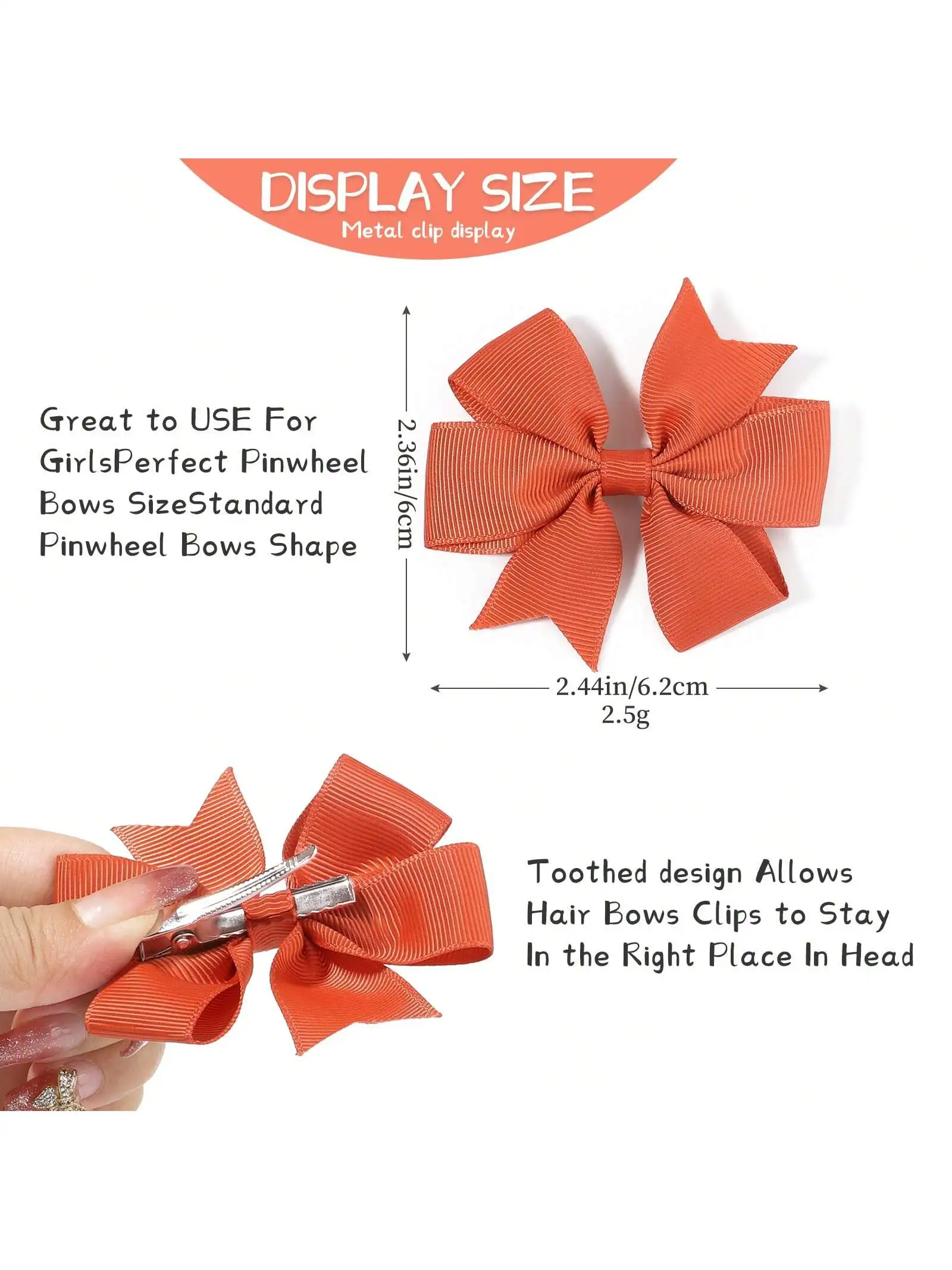 50 Uds. De pinzas para el pelo con lazo de 2,5 pulgadas para niñas, molinete de Color sólido aleatorio, horquillas para niños pequeños, accesorios para el cabello - imagen 2