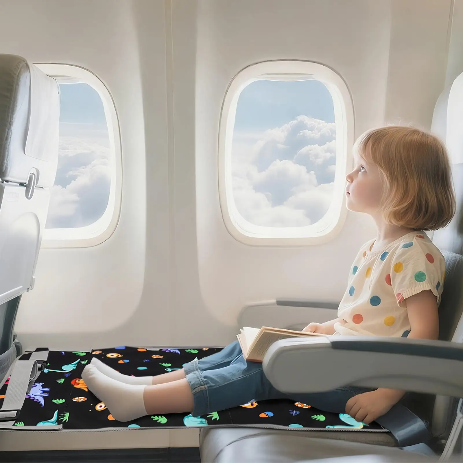 Cama de avión para niños, extensor de asiento de avión para niños, reposapiés plegable, cuna suave portátil para jugar, viajar durante la noche y dormir - imagen 2