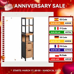 kleankin Mueble Auxiliar para Almacenaje de Baño Armario Alto para Baño con Estantes y Cajones 30x30x144.3 cm