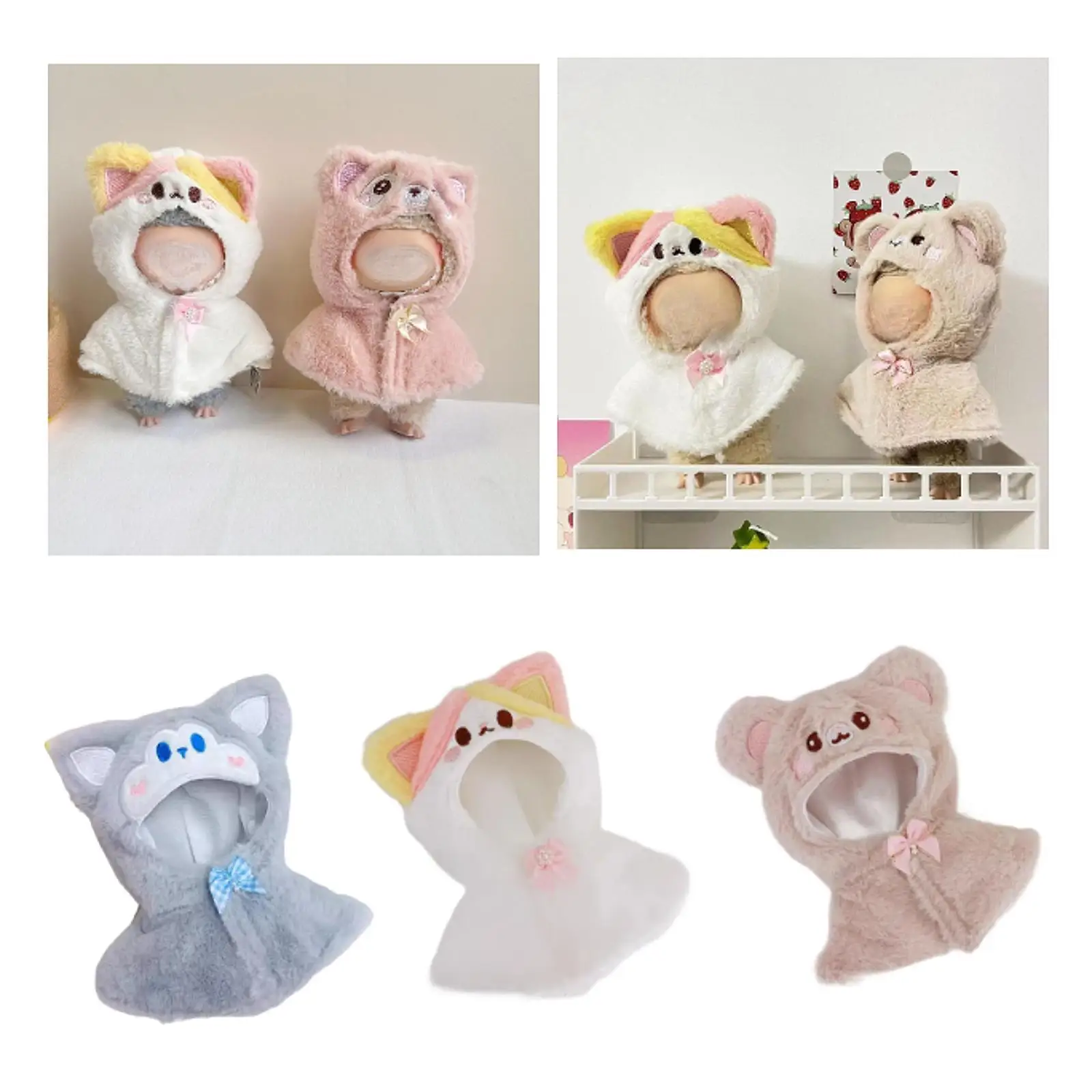 Doll Shawl Soft Pretend Play Doll Wrap for 17cm Doll Dress up Birthday Gifts gray