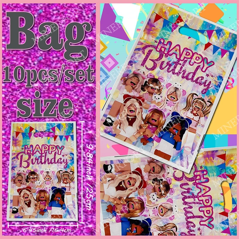 Roblox Pink Girl Series Bolsas de regalo Juego Surpriset Candy Goodie Kid Robot Personaje Favor Decoración para cumpleaños Fiesta de Halloween - imagen 3