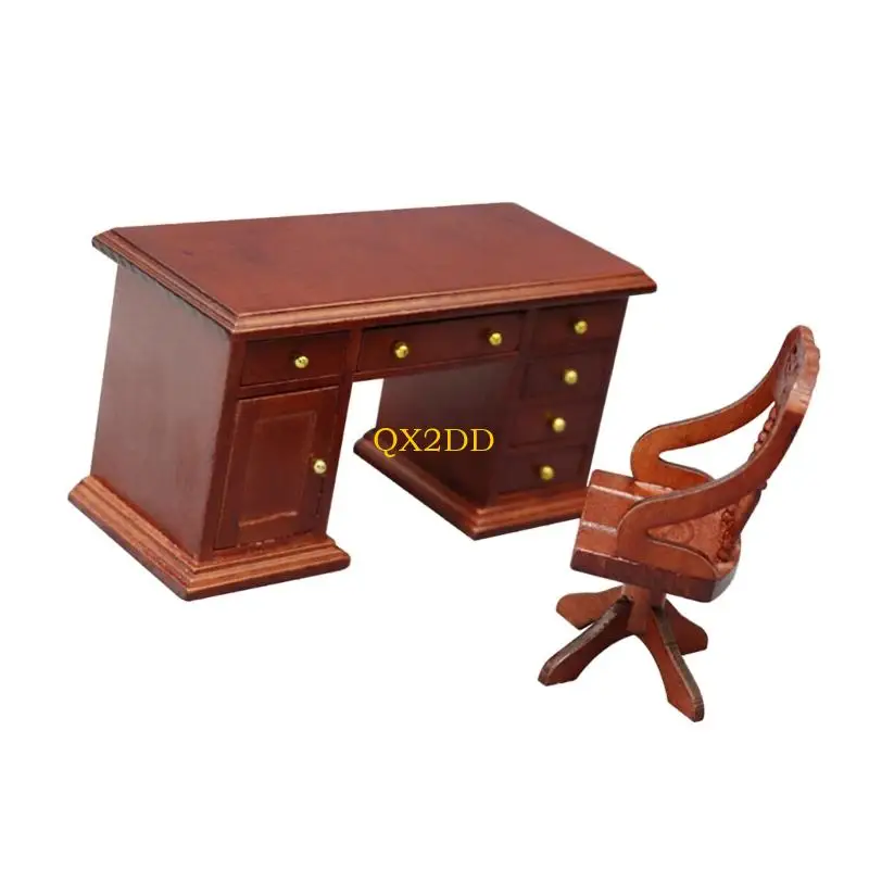 Muebles sala estudio Miniatura QX2D Desk y silla Modelo escritorio madera para regalo exhibición a escala - imagen 3